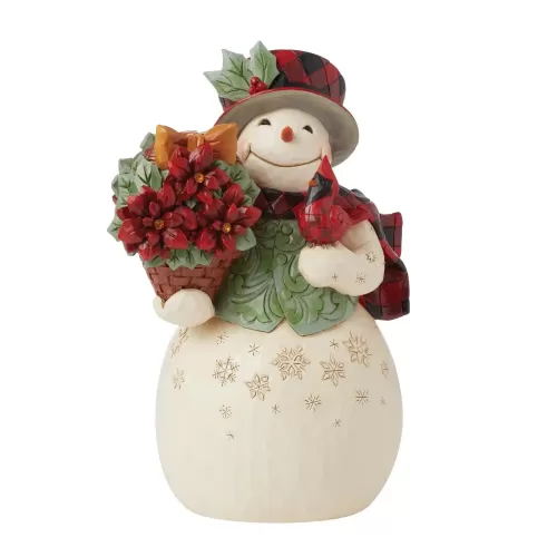 Snowman Holding Poinsettia Basket 